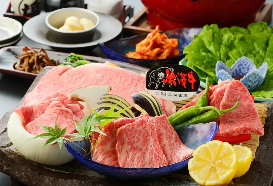 米沢牛の会席コース料理の画像