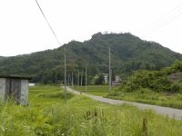 緑豊かな場所に一本道が続いており、道の先には壱念峰がそびえている写真