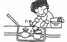 メーターボックスの周辺をきれいに掃除している女性のイラスト