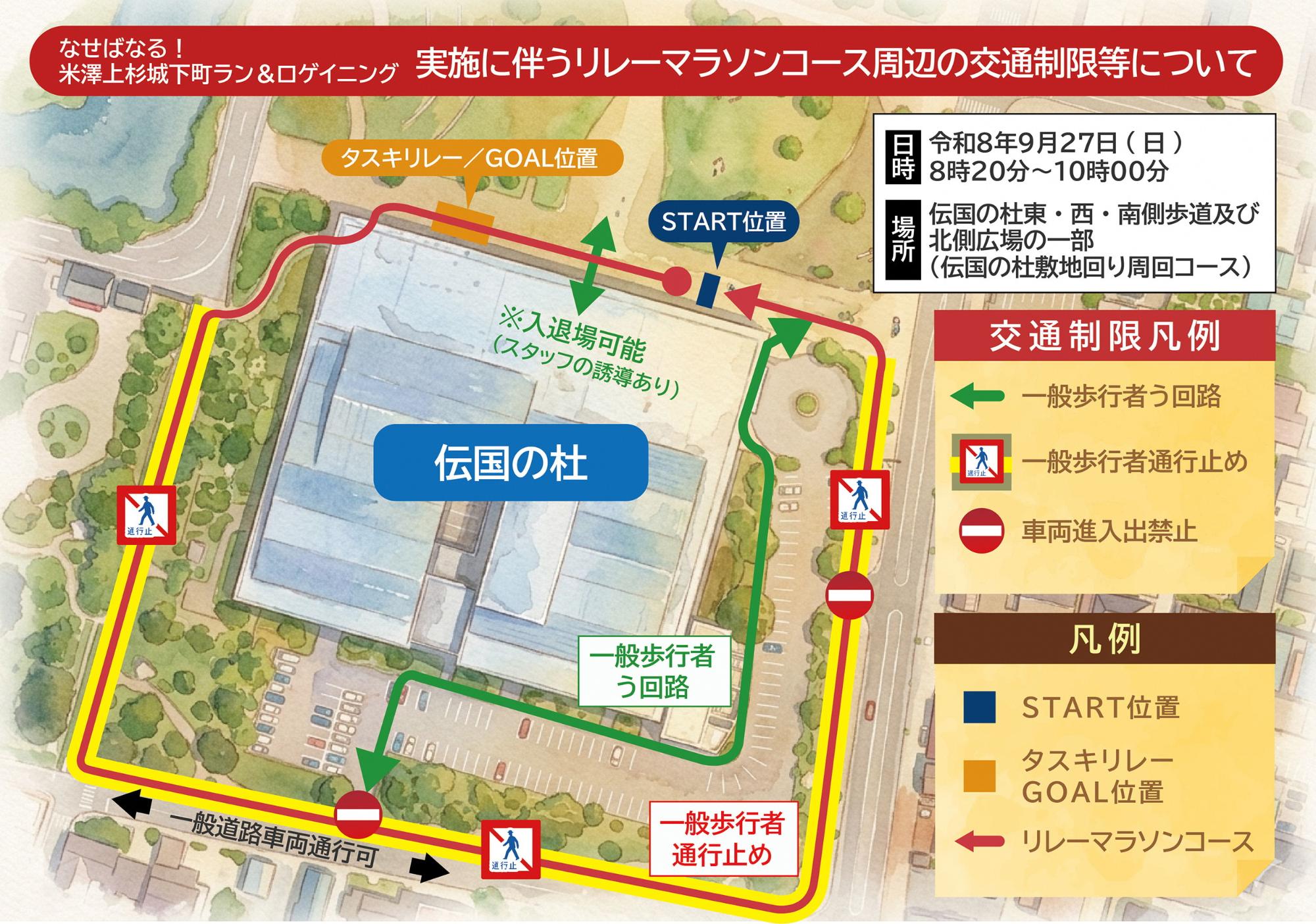 なせばなる!米澤上杉城下町ラン&ロゲイニングリレーマラソンの部交通制限図