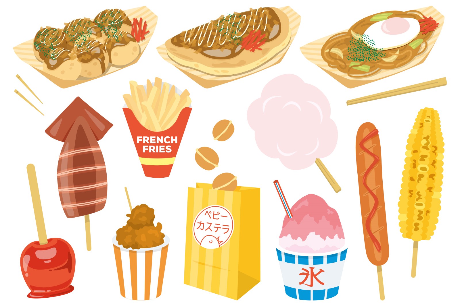 屋台で売っている食べ物のイメージイラスト