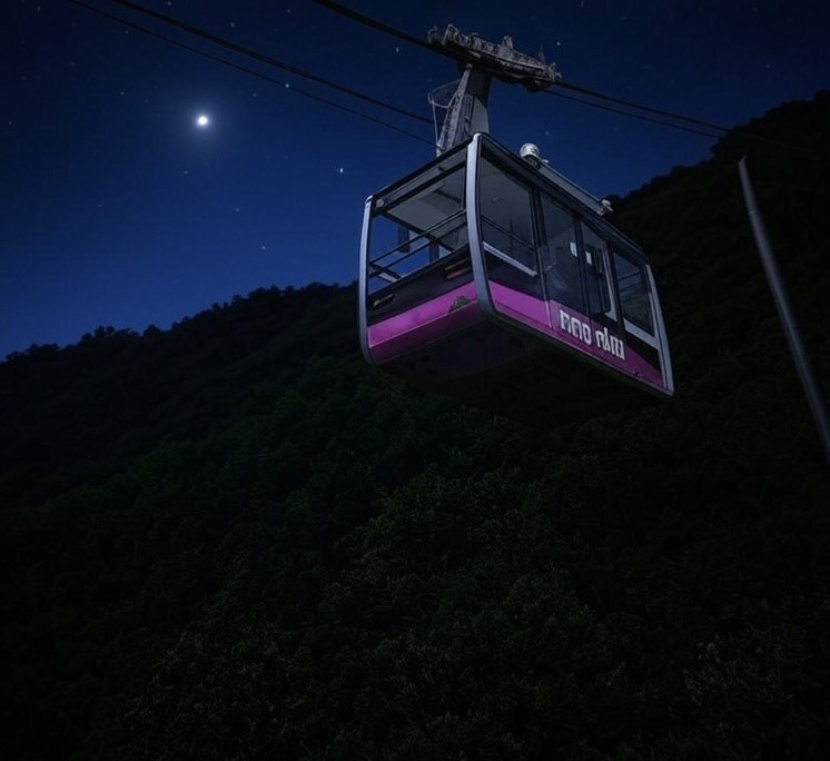 ロープウェイと星空の画像