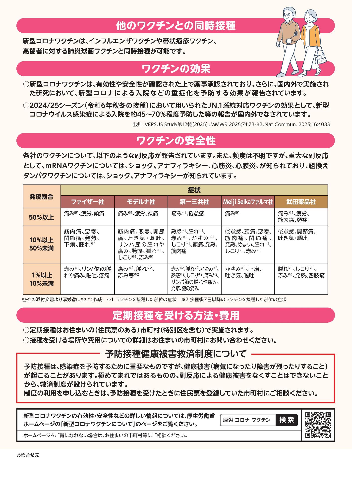 令和7年度新型コロナワクチン定期接種リーフレット 厚生労働省