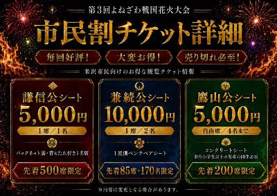 第3回よねざわ戦国花火大会市民割チケット販売について