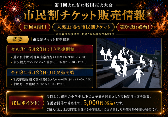 （イメージ）「第3回よねざわ戦国花火大会」市民割チケット販売開始