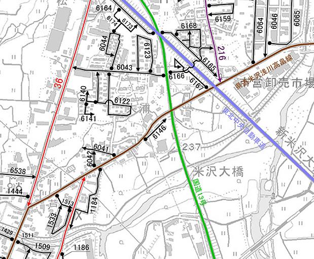 米沢市認定路線網図（No.13）