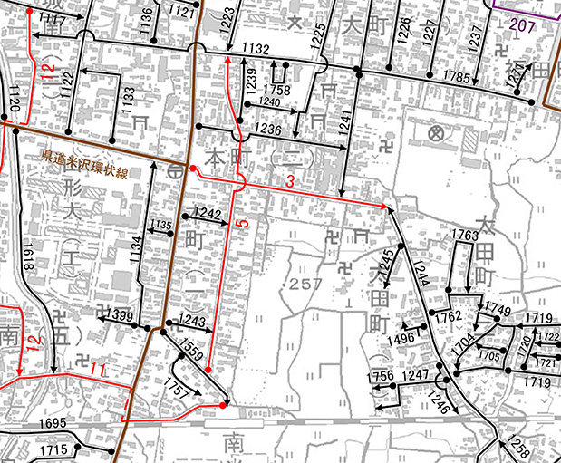米沢市認定路線網図（No.43）