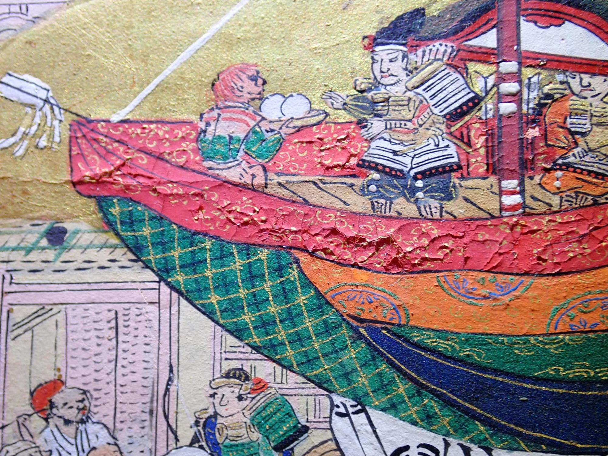 洛中洛外図屏風 絵具層の剥離（修理前）