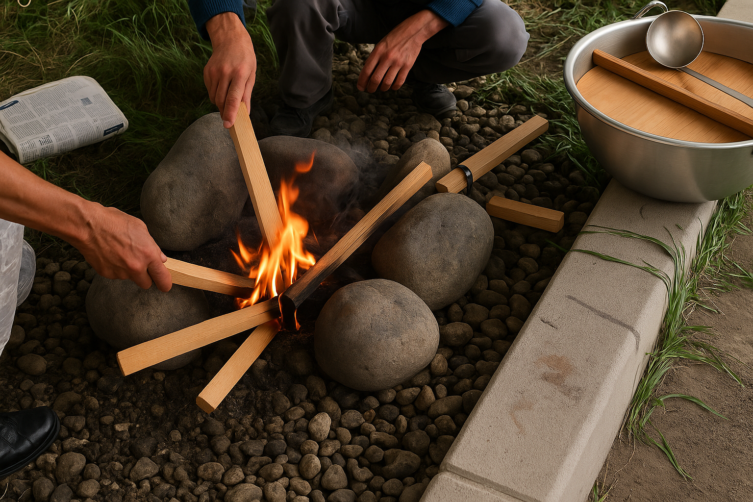 火起こしする様子の写真