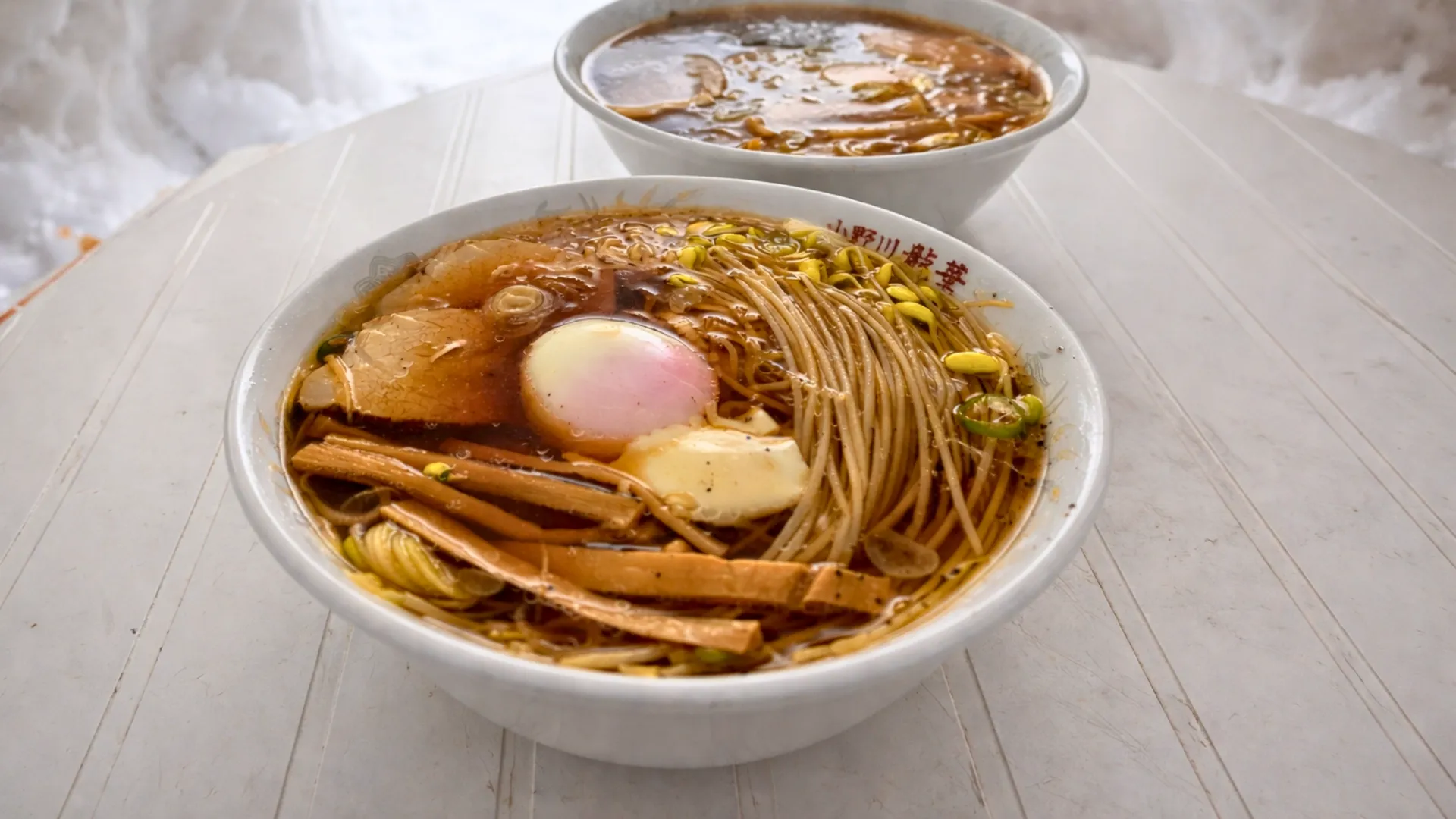 かまくらで出前した米沢ラーメン（豆もやしラーメン）