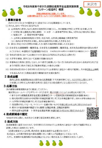 【Uターン促進枠】令和8年度新やまがた就職促進奨学金返還支援事業チラシ（裏面）（米沢市）